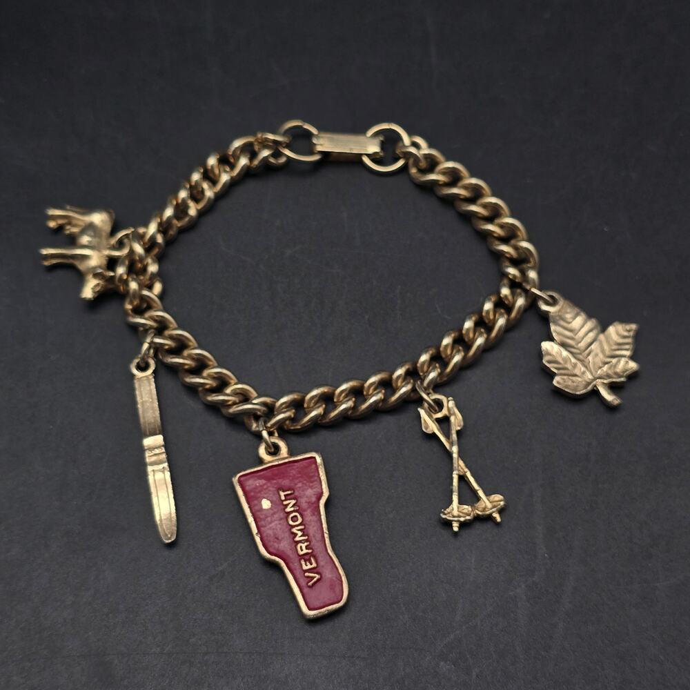 Vermot Theme Charm Bracelet Gold Tone Vintage Jewelry